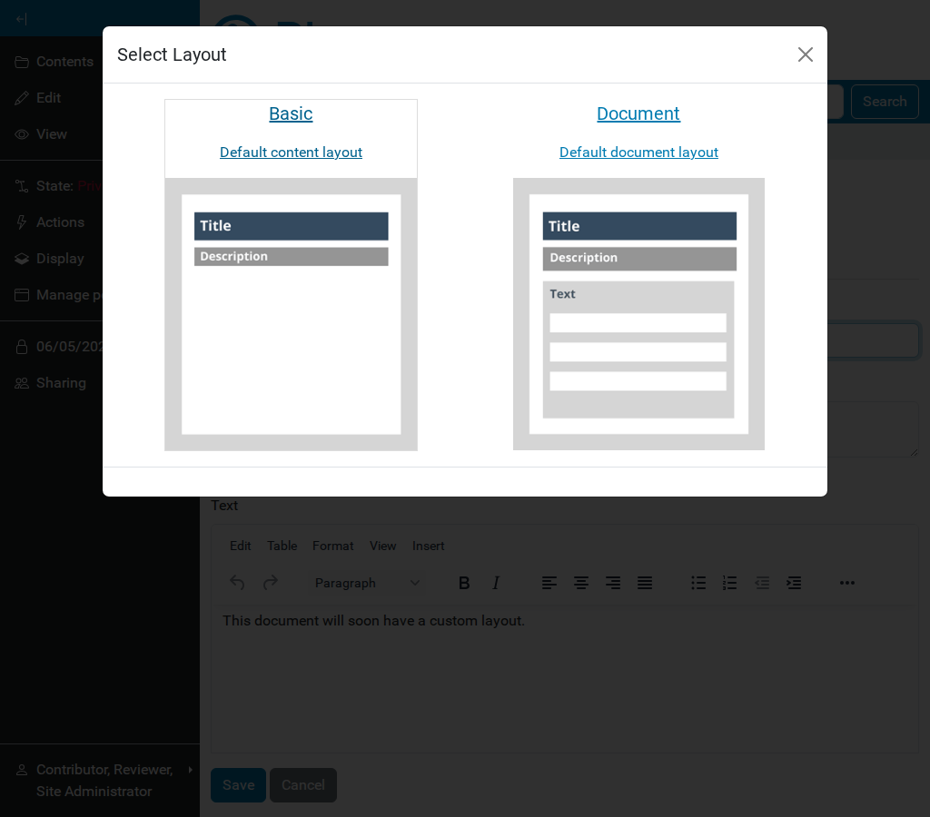 The layout selector modal.