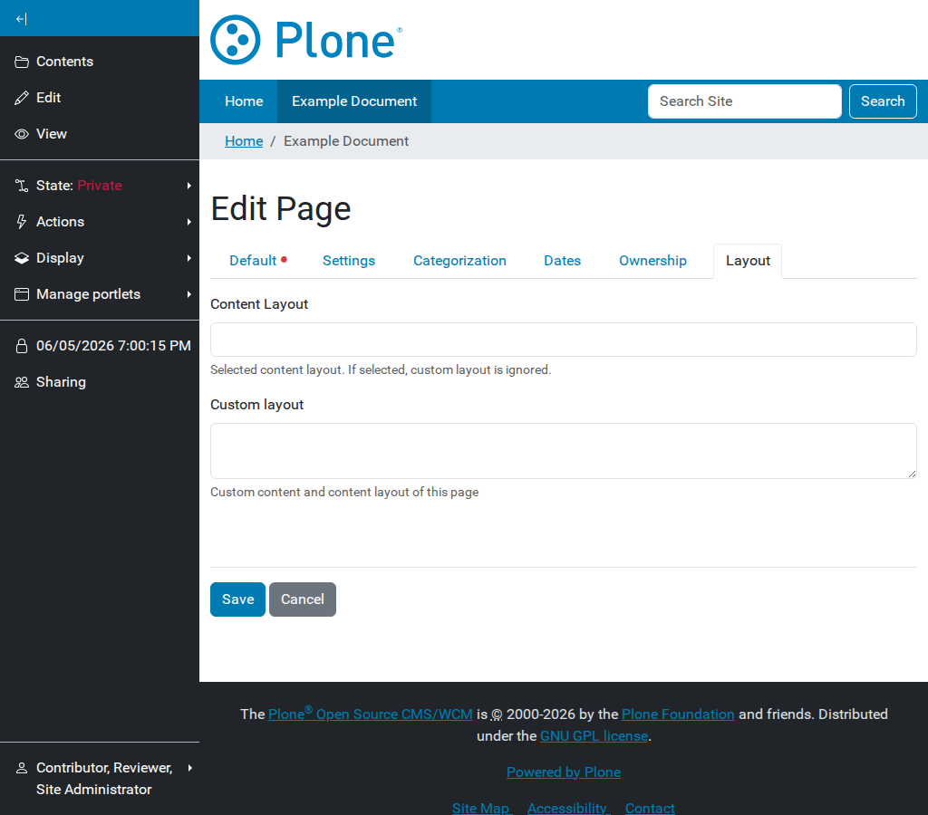 The site layout selection interface.